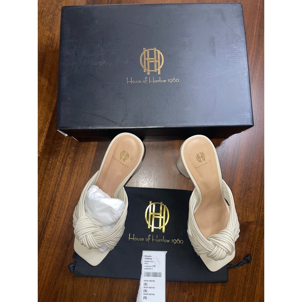 House of Harlow 1960 x REVOLVE Multi Strap Knotted Sandal Ivory 8 New with box - Picture 4 of 14